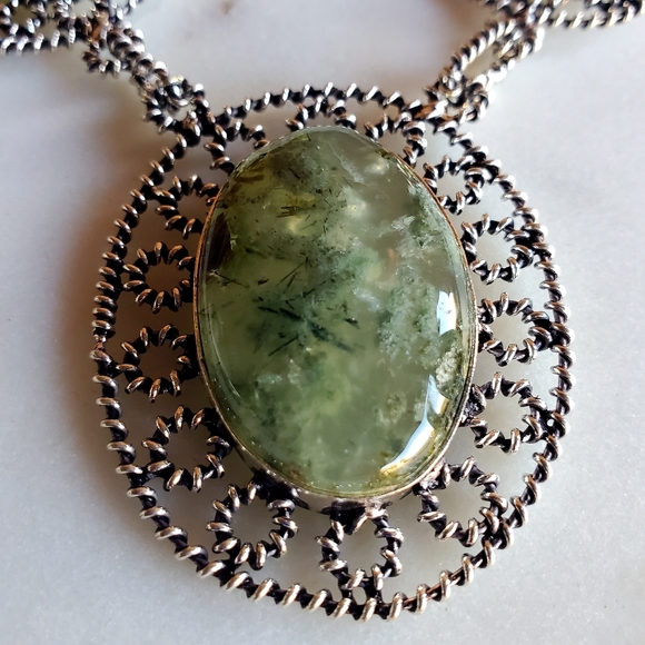 New Moss Agate & Peridot Silver Necklace. - Picture 7 of 16